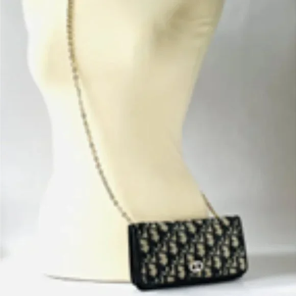 [Dior] Rare Authentic Trotter Long Canvas w/ Leather Navy Blue Signature Wallet - Picture 16 of 16